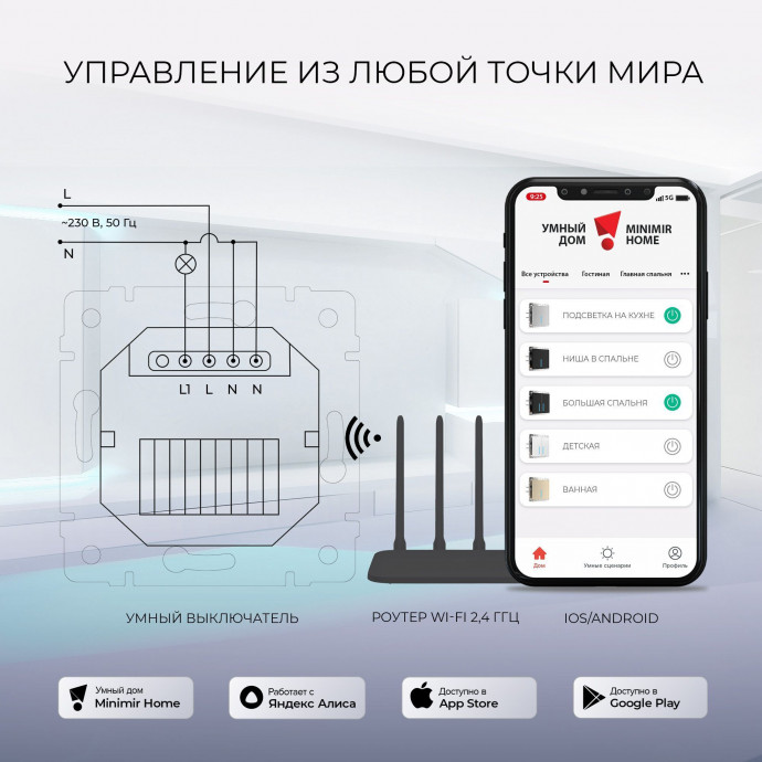 Умный сенсорный выключатель одноклавишный (серебряный) W4513006