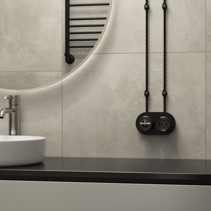 Розетка с заземлением (черный) Ретро W5671008