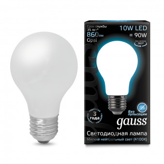 102202210 Лампа Gauss LED Filament A60 OPAL E27 10W 4100К 1/10/40, шт