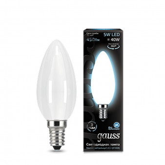 103201205 Лампа Gauss LED Filament Candle OPAL E14 5W 4100К 1/10/50, шт