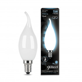 104201205 Лампа Gauss LED Filament Candle tailed OPAL E14 5W 4100K Golden 1/10/50, шт