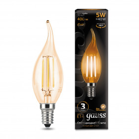 104801005 Лампа Gauss LED Filament Свеча на ветру E14 5W 400lm 2700K Golden 1/10/50