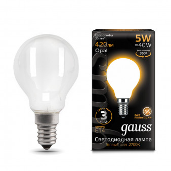 105201105 Лампа Gauss LED Filament Globe OPAL E14 5W 2700К 1/10/50, шт
