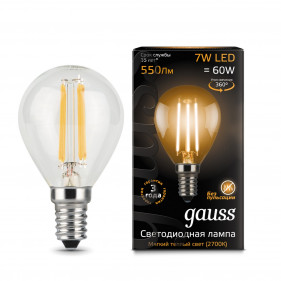 105801107 Лампа Gauss LED Filament Globe E14 7W 2700К 1/10/50, шт