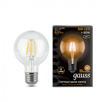 105802106 Лампа Gauss LED Filament G95 E27 6W 2700K 1/20, шт